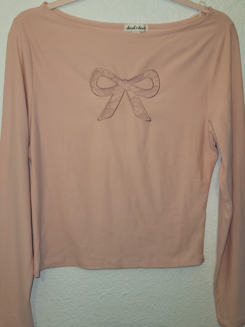 Derek Heart Long Sleeve Boatneck Top in Soft Peach